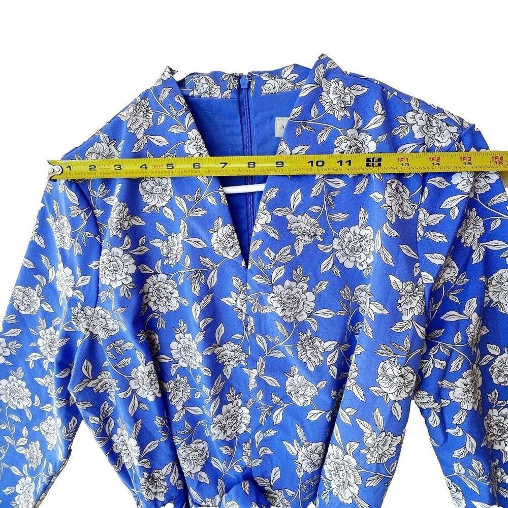 APPLESEED'S Blue Floral Midi Dress Womens  Stretch blue purple  Sleeve Tie 10P. - Picture 5 of 12